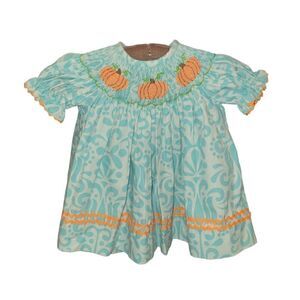 NWOT StellyBelly Girls Smocked Fall Pumpkin Bishop Dress 3m